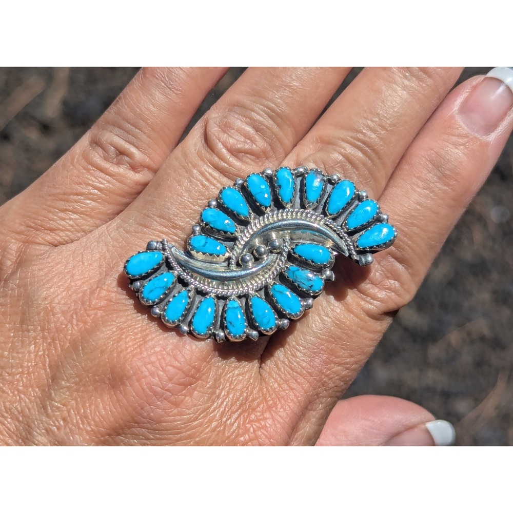 Women's Navajo Ring Kingman Turquoise Native American Handmade Jewelry Sz 10 **